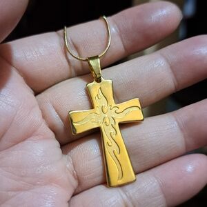 Gold Tone Cross Pendant Necklace